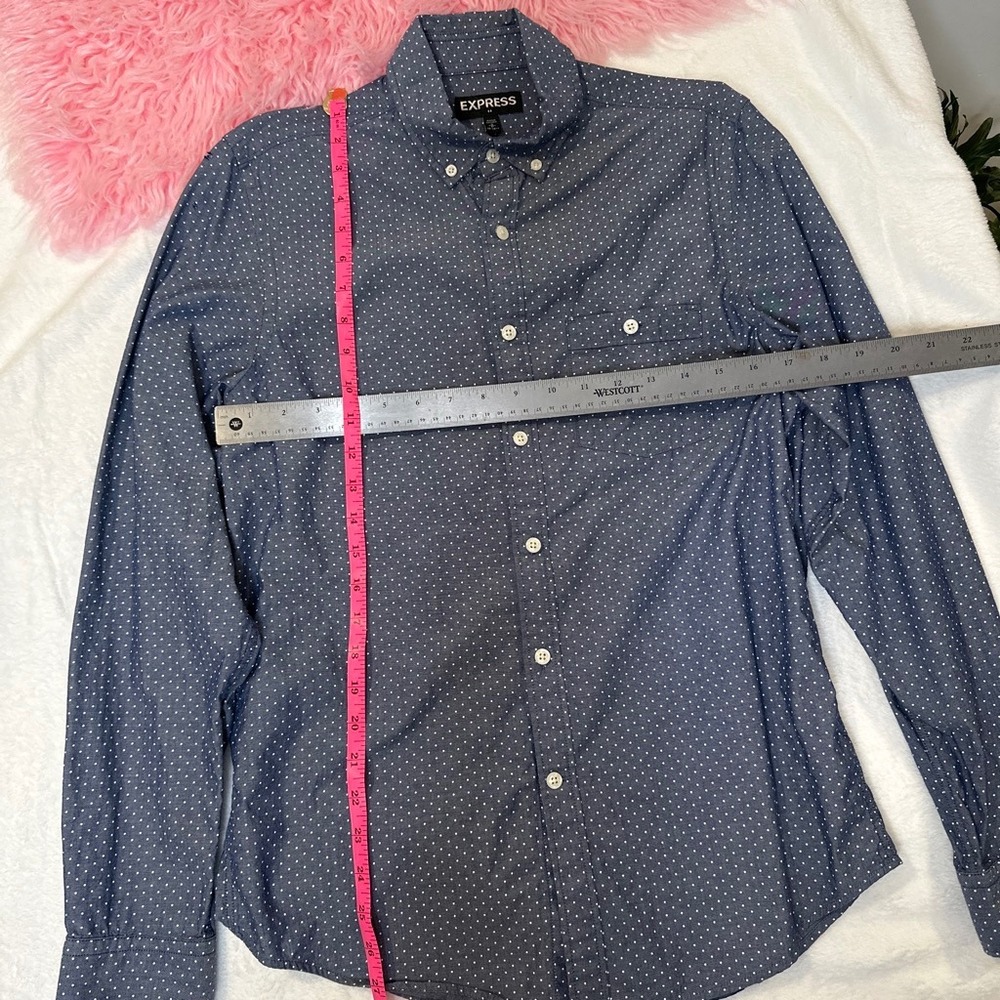 Express Mens Blue Polka‎ Dot Long Sleeve Button Down Shirt Small 14-14.5 Cotton - Picture 2 of 8